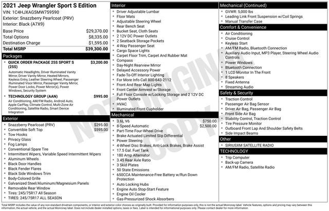 2021 Jeep Wrangler Sport S