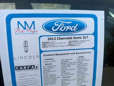 2012 Chevrolet Sonic 2LT