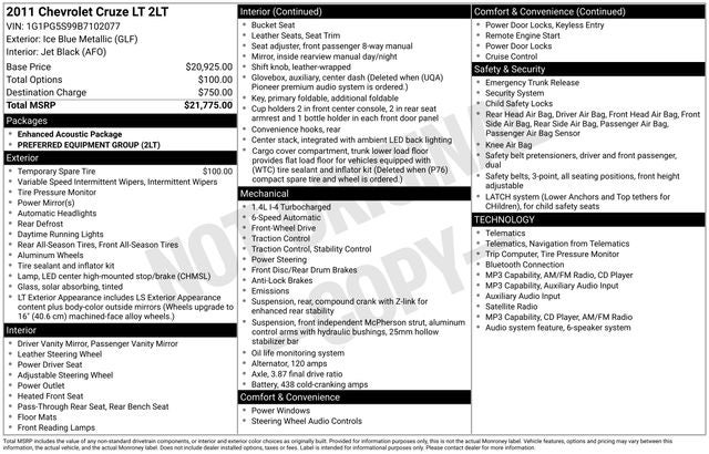 2011 Chevrolet Cruze 2LT