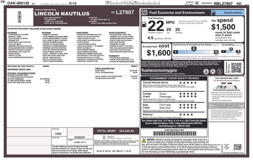 2022 Lincoln Nautilus Reserve