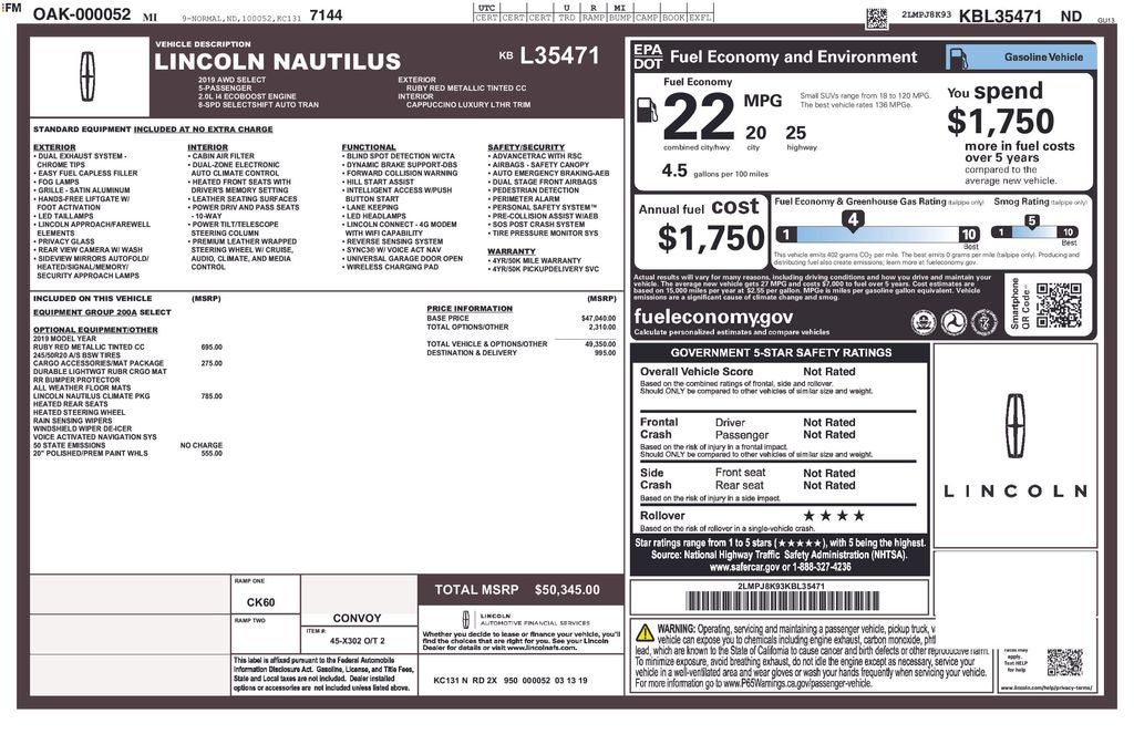 2019 Lincoln Nautilus Select