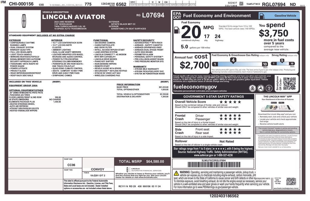 2024 Lincoln Aviator Reserve Premium
