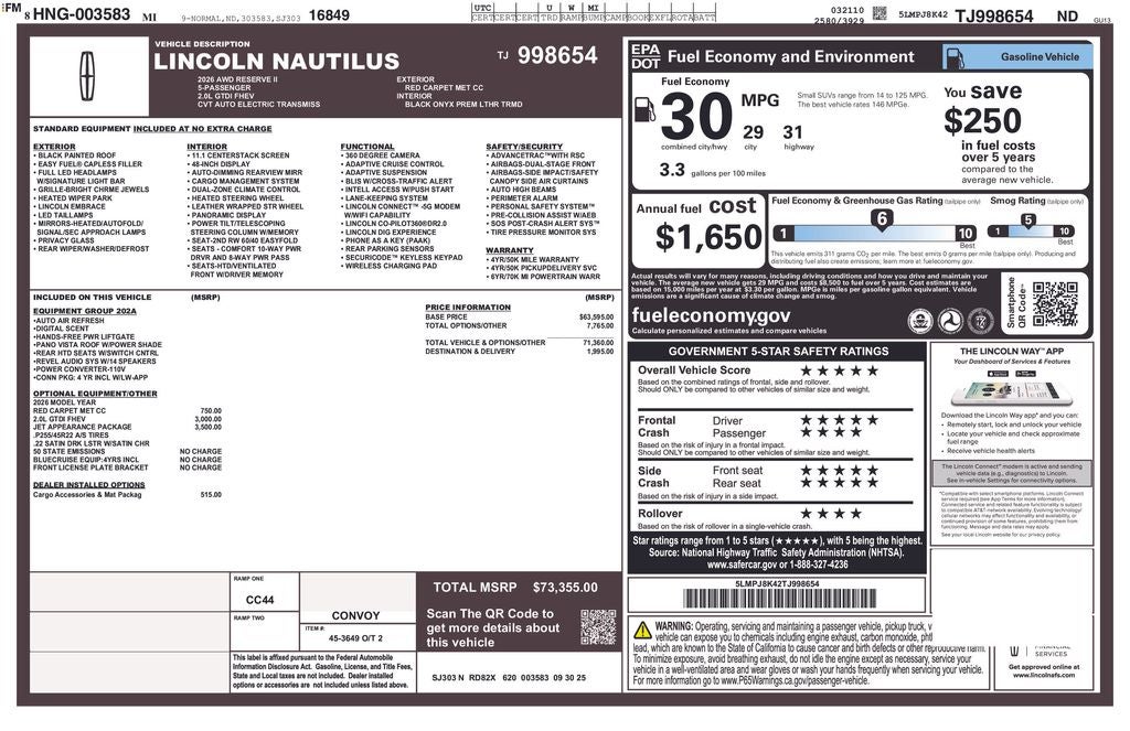 2026 Lincoln Nautilus Reserve