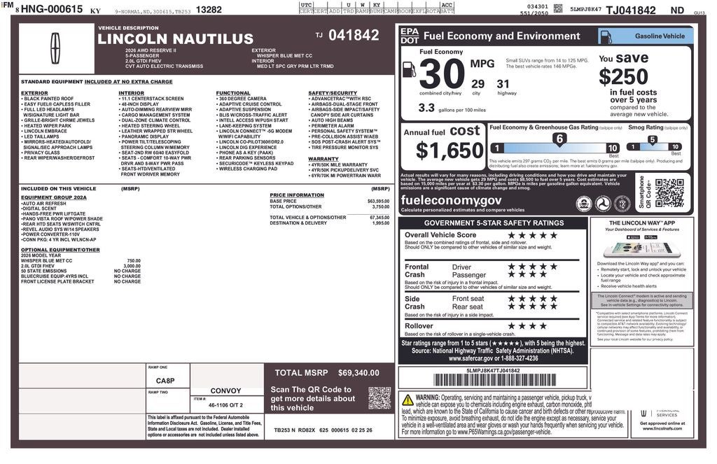 2026 Lincoln Nautilus Reserve