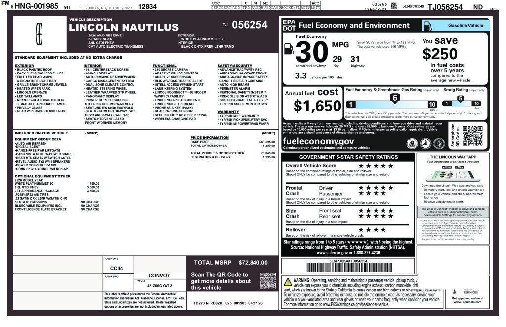 2026 Lincoln Nautilus Reserve
