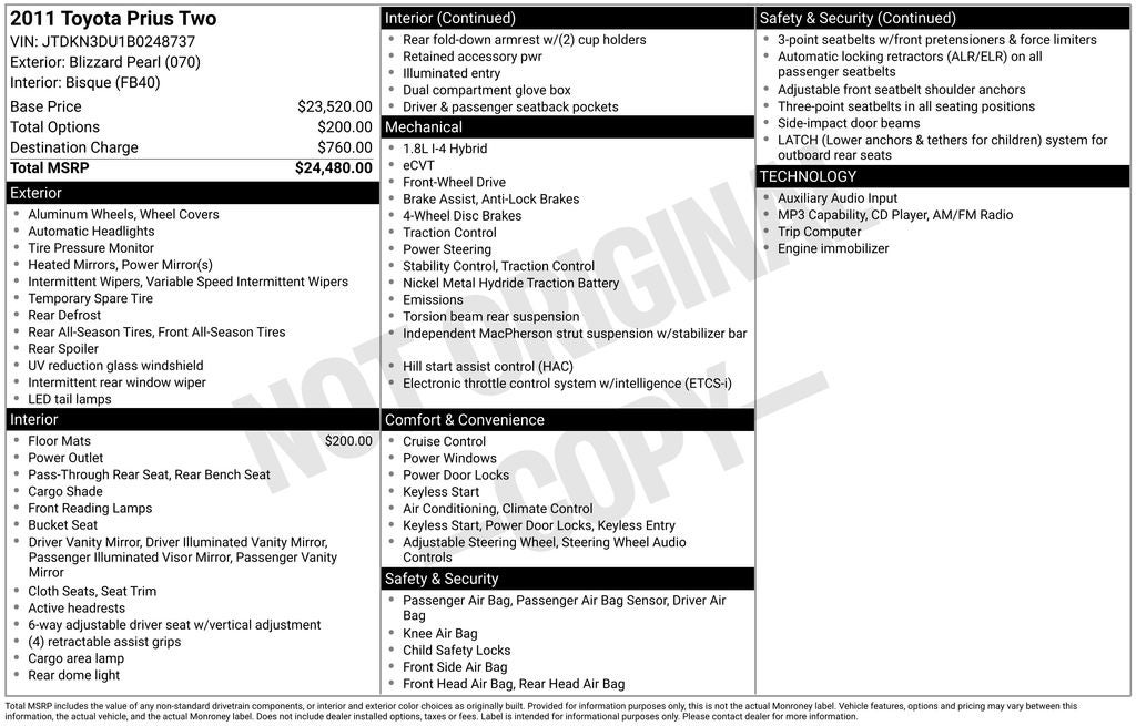 2011 Toyota Prius Two