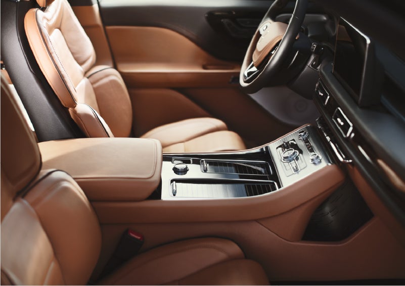 A 2023 Lincoln Aviator® Black Label model is shown in the Flight interior theme | Nick Mayer Lincoln Westlake in Westlake OH