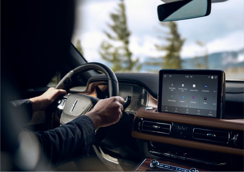 The Lincoln+Alexa app screen is displayed in the center screen of a 2023 Lincoln Aviator® Grand Touring SUV | Nick Mayer Lincoln Westlake in Westlake OH