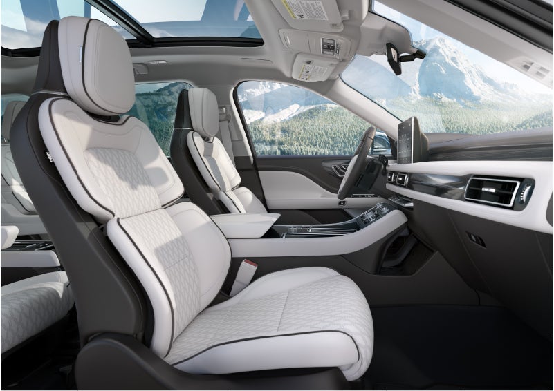 The interior of a Lincoln Aviator® Black Label model is shown in the Chalet theme | Nick Mayer Lincoln Westlake in Westlake OH