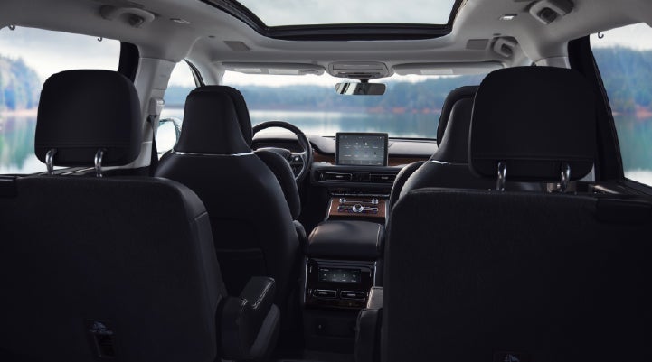 The interior of a 2024 Lincoln Aviator® SUV from behind the second row | Nick Mayer Lincoln Westlake in Westlake OH