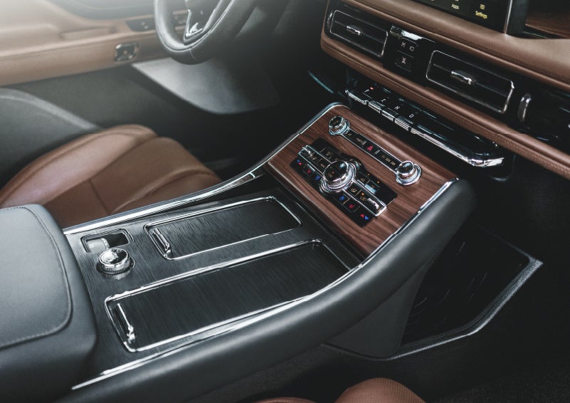 The front center console of a 2024 Lincoln Aviator® SUV is shown | Nick Mayer Lincoln Westlake in Westlake OH