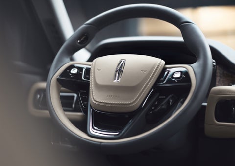 The intuitively placed controls of the steering wheel on a 2024 Lincoln Aviator® SUV | Nick Mayer Lincoln Westlake in Westlake OH