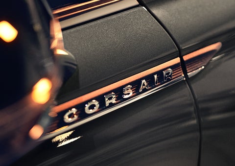 The stylish chrome badge reading “CORSAIR” is shown on the exterior of the vehicle. | Nick Mayer Lincoln Westlake in Westlake OH