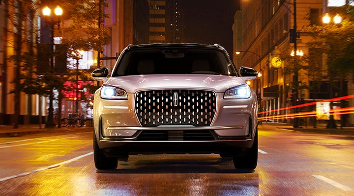 The striking grille of a 2024 Lincoln Corsair® SUV is shown. | Nick Mayer Lincoln Westlake in Westlake OH