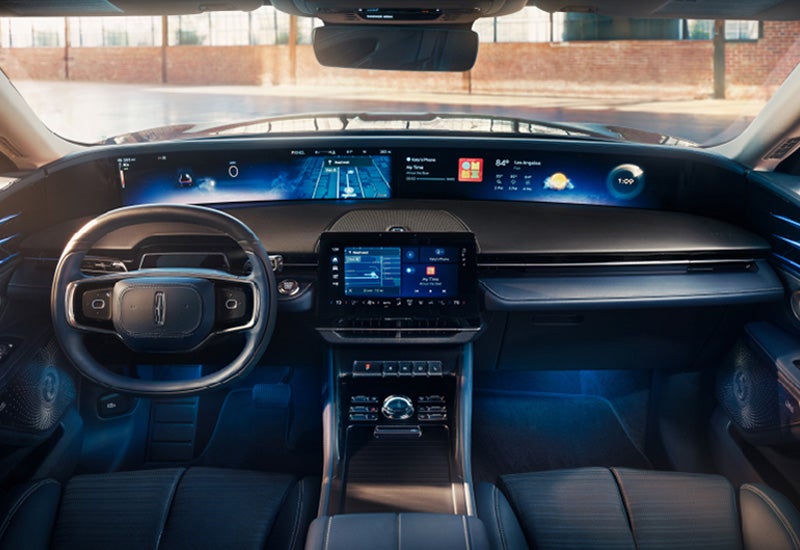 A large panoramic display is shown on the dashboard of a 2024 Lincoln Nautilus® SUV | Nick Mayer Lincoln Westlake in Westlake OH