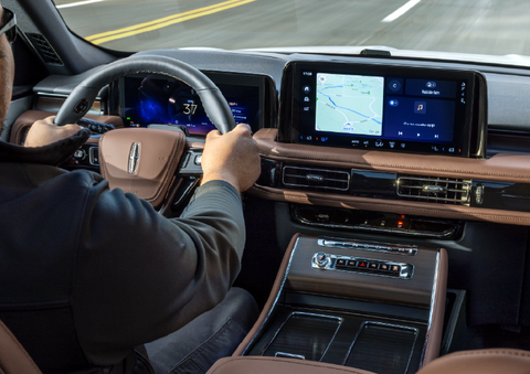 A person is driving a 2025 Lincoln Aviator® SUV from inside the cabin. | Nick Mayer Lincoln Westlake in Westlake OH