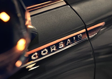 The stylish chrome badge reading “CORSAIR” is shown on the exterior of the vehicle. | Nick Mayer Lincoln Westlake in Westlake OH