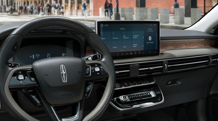 The center screen of the new 2025 Lincoln Corsair® SUV is showcased with its SYNC® 4 capabilities highlighted | Nick Mayer Lincoln Westlake in Westlake OH
