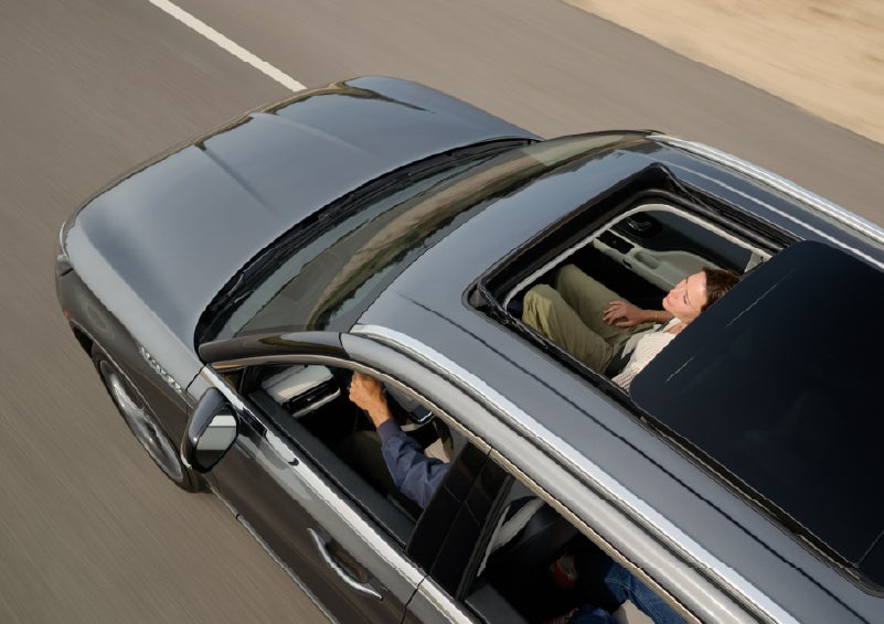 The available panoramic Vista Roof® of a 2027 Lincoln Aviator® SUV is open. | Nick Mayer Lincoln Westlake in Westlake OH