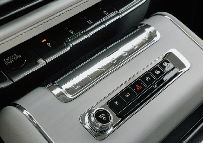 The piano key gear selector of a 2027 Lincoln Aviator® Back Label™ SUV. | Nick Mayer Lincoln Westlake in Westlake OH