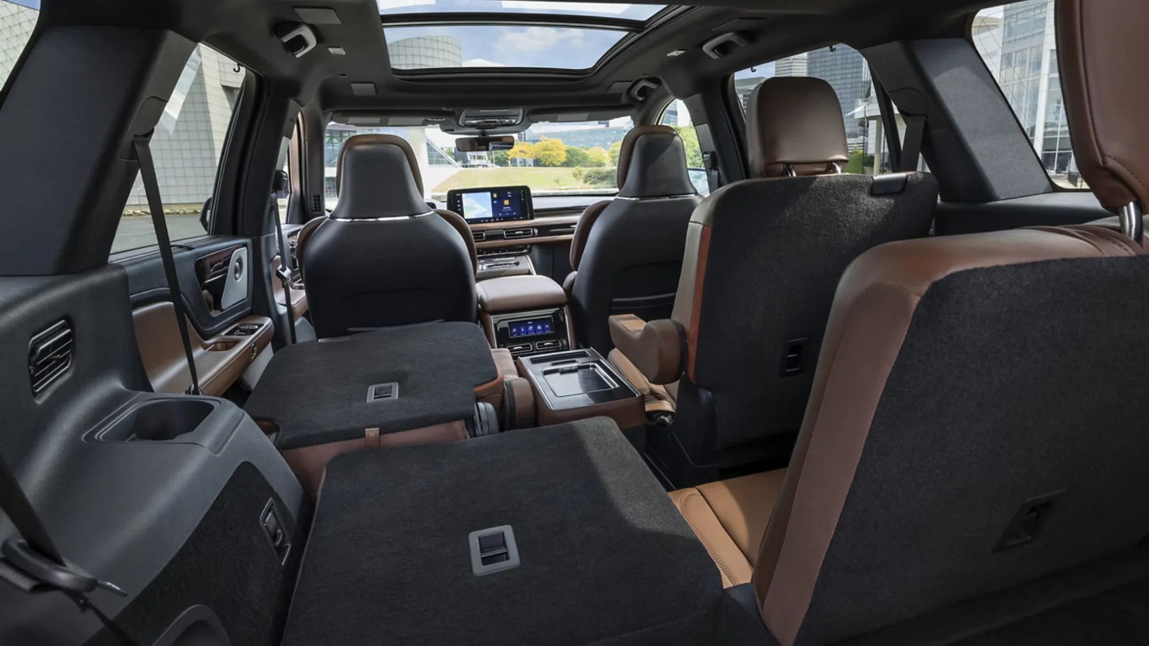 Cargo-ready interior of the 2025 Lincoln Aviator® Reserve with folded rear seats.