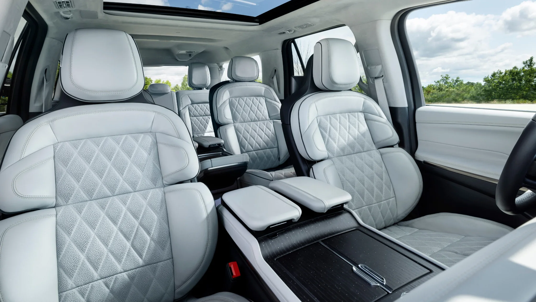 Spacious and elegant seating inside the 2025 Black Label Navigator® with quilted leather upholstery.