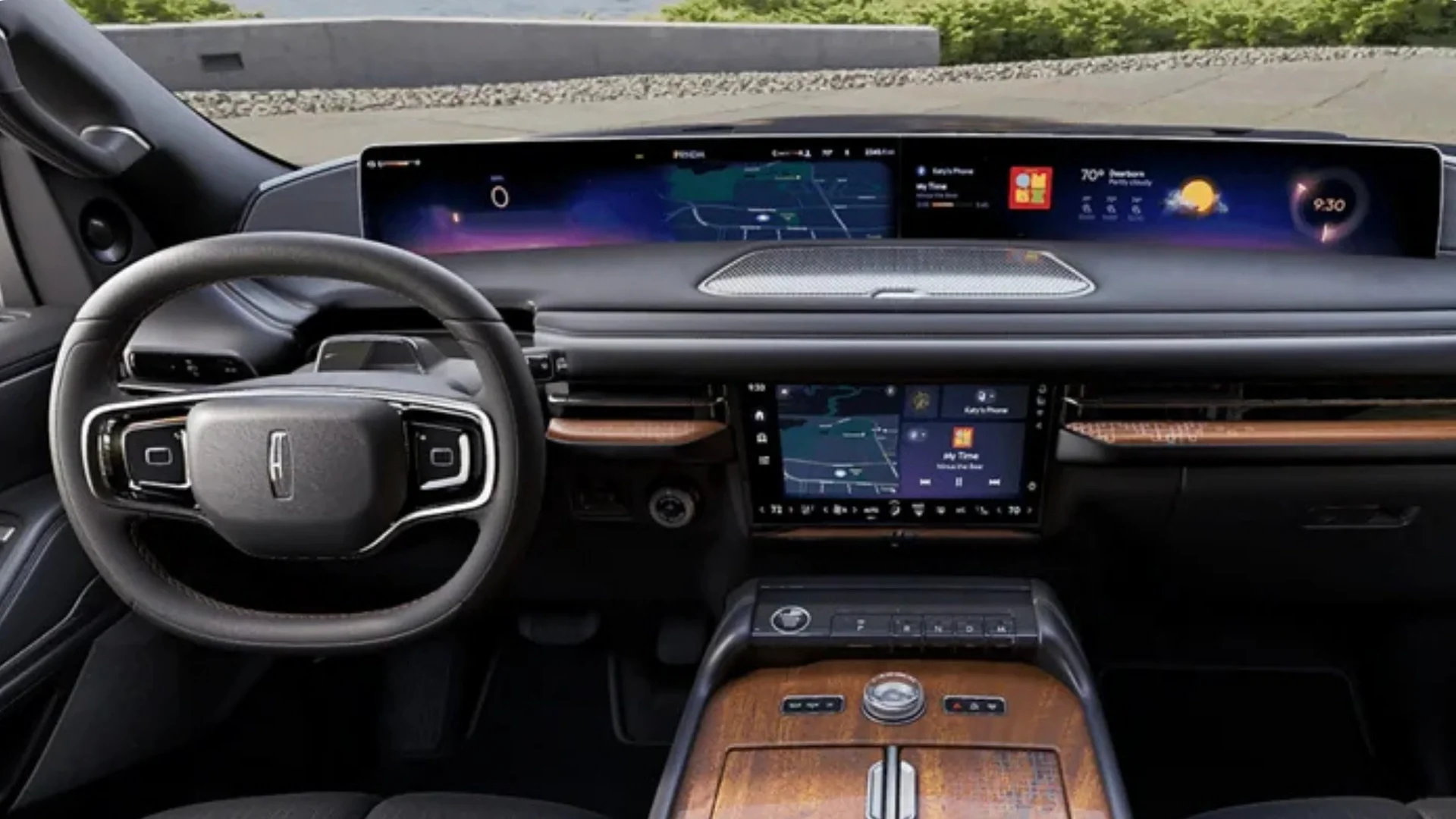 Interior cabin shot of the 2025 Black Label Navigator® showcasing its widescreen digital displays, upscale materials, and sophisticated dashboard layout.